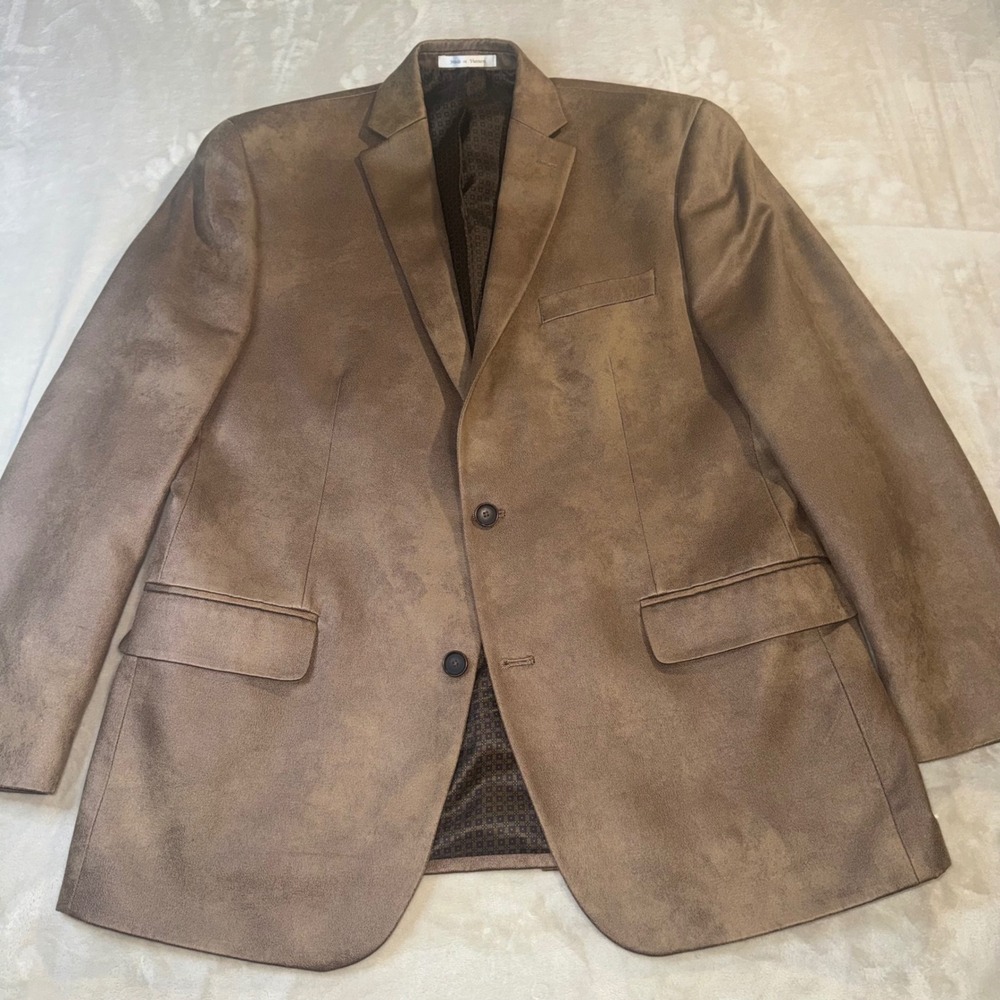 Michael Kors Mens 42R Brown Faux Suede Two Button Blazer Sport Coat Jacket